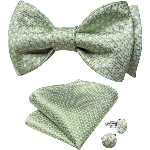 Men Bow Tie Paisley Striped Sage Green - Picture 1 of 6
